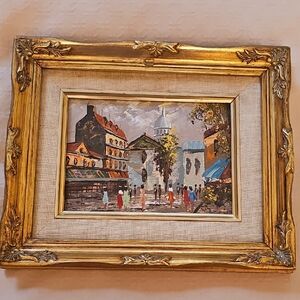 Elegant Gold Framed Cityscape Painting About 6 By 9 Inches